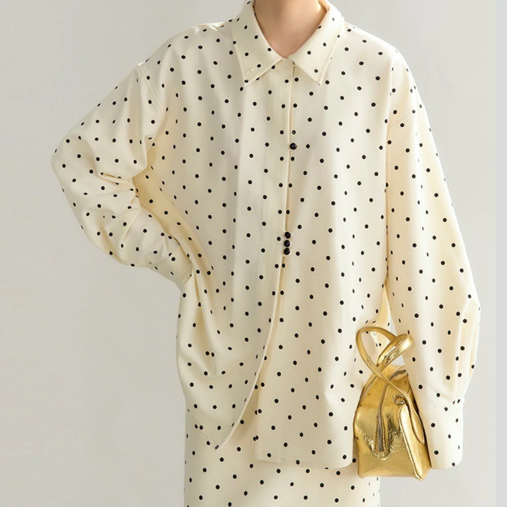 TWOTWINSTYLE Бежевый комплект из двух предметов в горошек, женская куртка с воротником-стойкой и длинными рукавами, модный комплект французской женской юбки