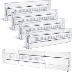 Drawer Dividers, 4-Pack Adjustable Drawer Organizers, Transparent Expandable Dresser Organizers for Clothes, Kitchen Utensils, Tableware Drawer Organizer Set