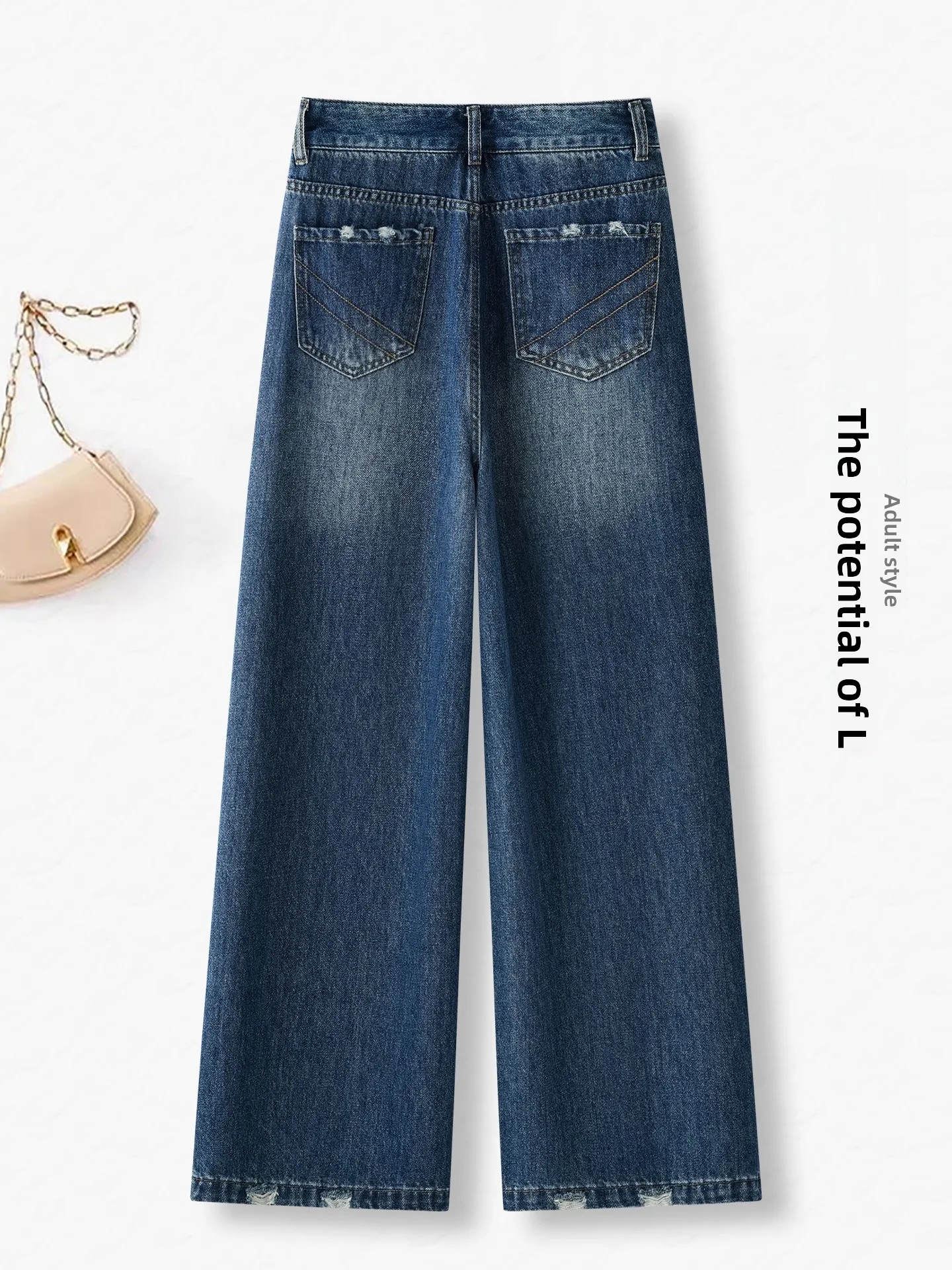 Retro Slim Wide Leg Denim Jeans Women's High Waist Loose Fitting Straight Leg Pants Casual Style Autumn Season Pure Color