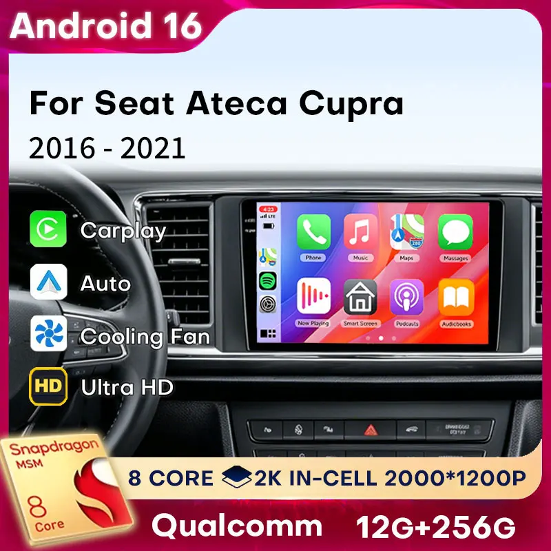 Wireless CarPlay Android Auto For Seat Ateca Cupra 2016-2021 Android 16 Qualcomm Head Unit Multimedia Stereo GPS 2 DIN Autoradio
