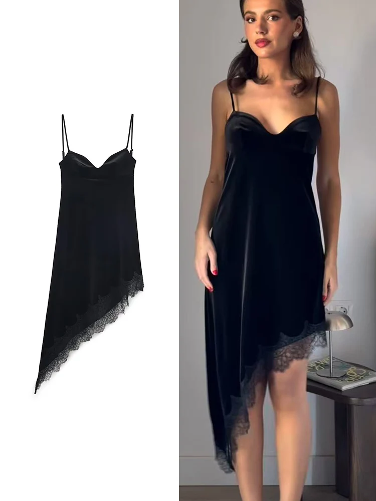 فستان سهرة نسائي أنيق من الدانتيل المخملي مثير بحمالات بدون ظهر فستان غير منتظم نحيف 2026 موضة جديدة للسيدات فستان الحفلات والنوادي #1