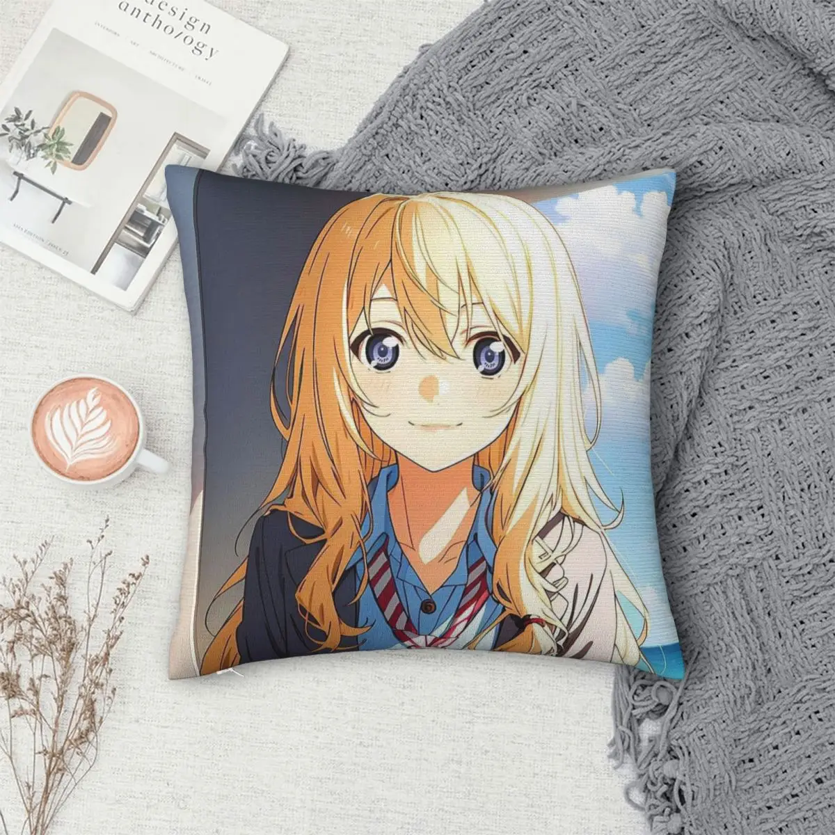 

Декоративная наволочка на квадратную подушку с молнией, с изображением персонажей аниме «Твоя ложь в апреле» (Кавори Миязоно), для спальни