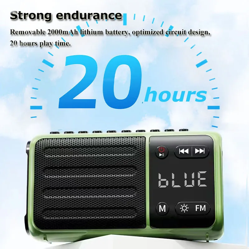 Mini Portable FM Radio RGB Light Retro Radios Receiver Heavy Bass Bluetooth 5.3 Speaker Soundbar Support Recording TF Card USB