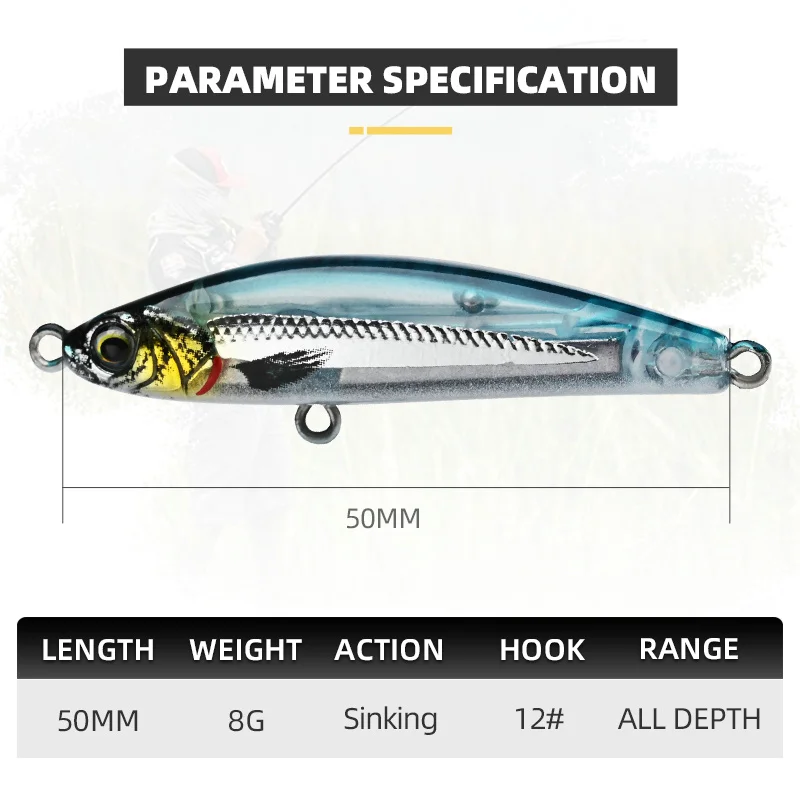 Blux亡命50シンク重力鉛筆ヘビースティック釣りルアー50ミリメートル8グラム海水liplessミノーワブラー硬質プラスチック餌