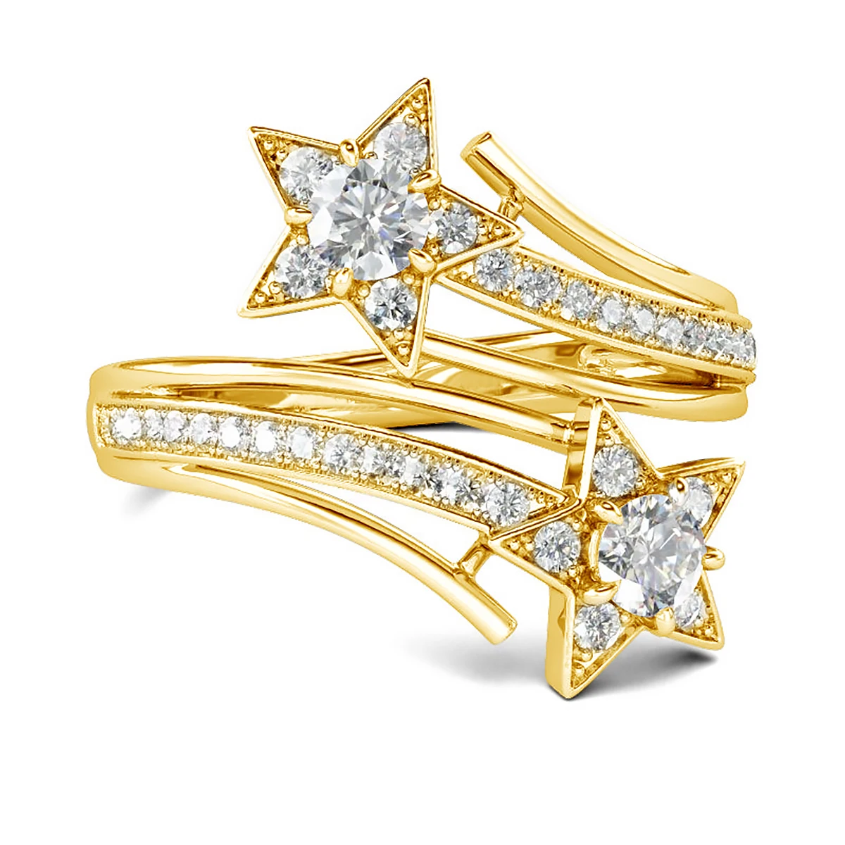

Moissanite Double Star Rings For Women 18K Gold Plated 925 Silver Opening Stars Finger Ring Wedding Party Aesthetic Jewelry Gift