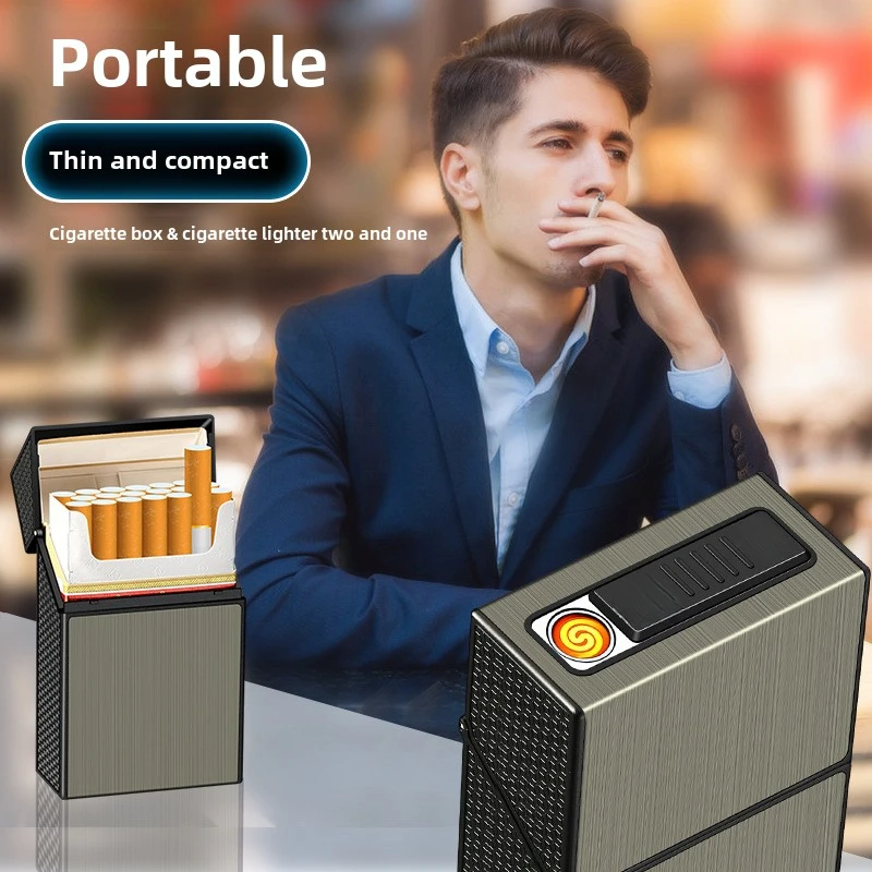 20 Thick Cigarette Case Tungsten Wire Igniter USB Charging Lighter Outdoor Waterproof and Moisture proof Electronic Lighters