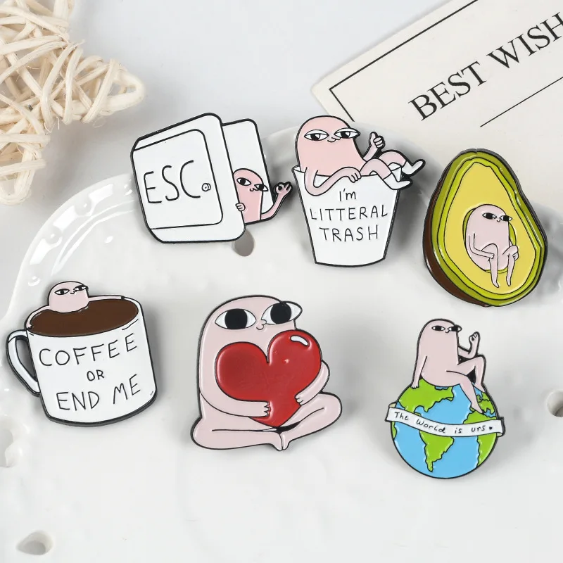 Pink Little Monster Avocado Coffee Cup Earth Love pin brooch Badge Men And Women Backpack Sweater Accessories Jewelry Pin