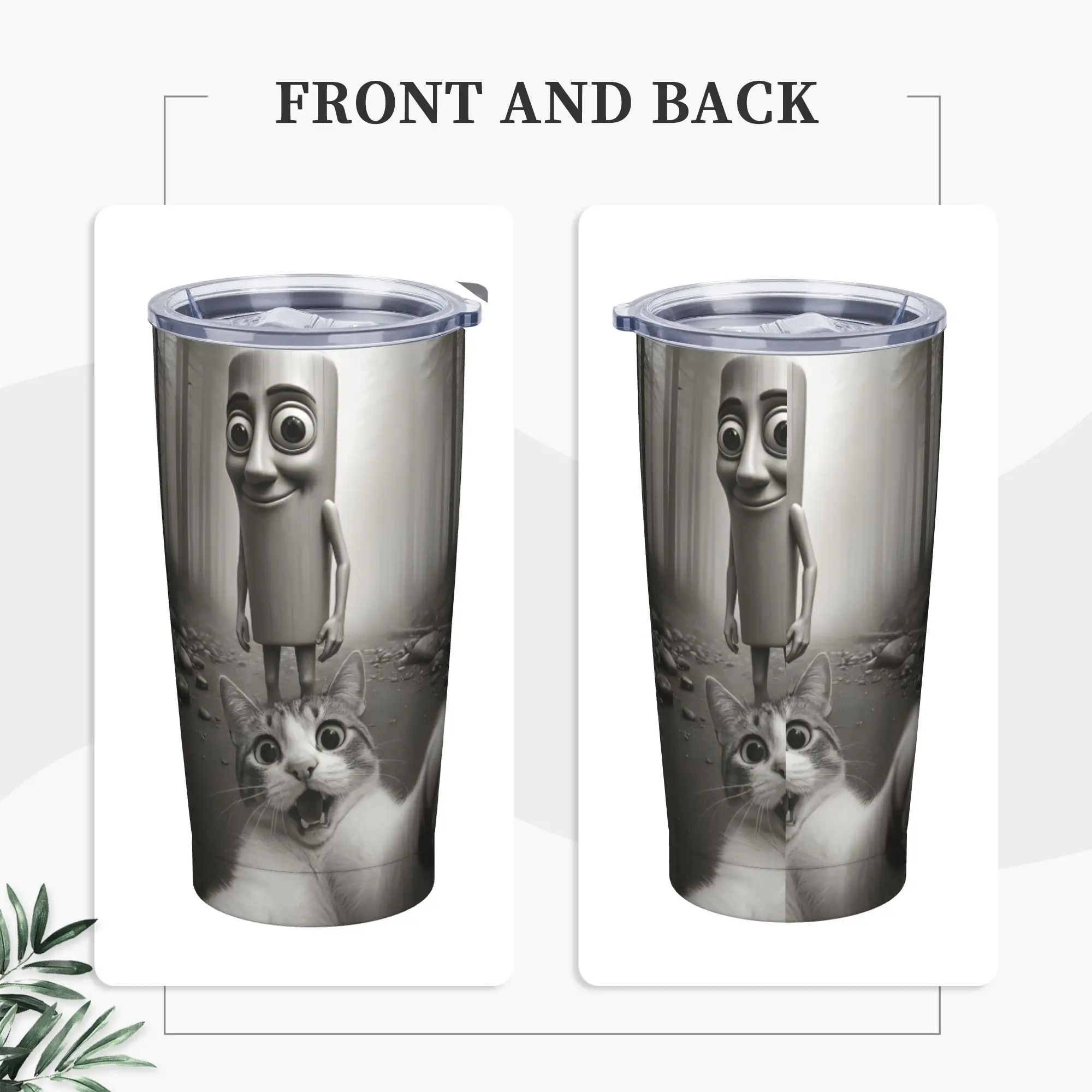 Cat Selfie With Tung Tung Sahur Tumbler Vacuum Insulated  Italian Brainrot Coffee Cups with Lid Straw Mugs Water Bottle, 20oz