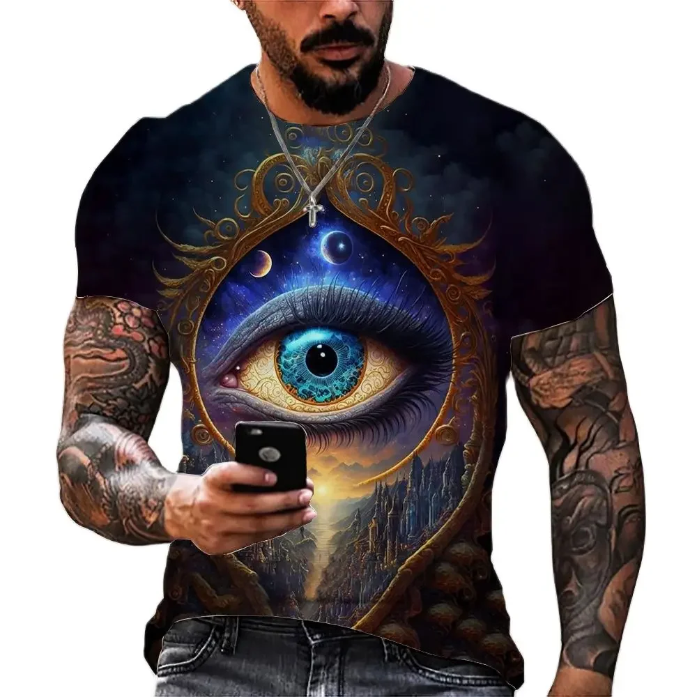 

New Funny 3D Eyes Print T Shirt For Men Summer Street Oversized Sleeve Tops Outdoor Sports Clothing Casual O-neck Tee