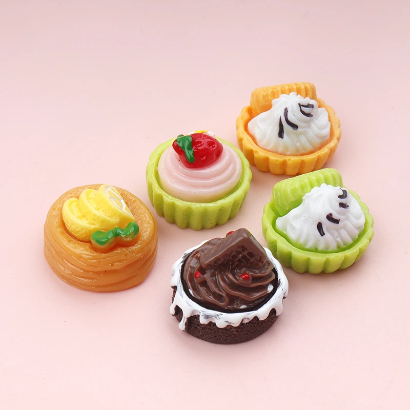 10/100Pcs Miniatures Orange Lemon Strawberry Cake Series Resin Flat Cabochon for Dollhouse Scrapbook DIY Craft Decor Accessories
