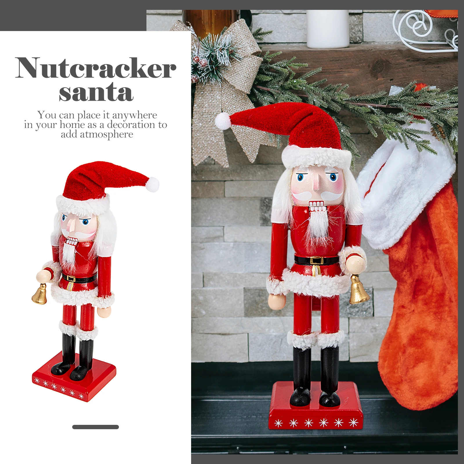 

Wooden Nutcracker Ornament Christmas Santa Decoration Handcrafted Desktop Display for Home Room Restaurant Xmas Decor