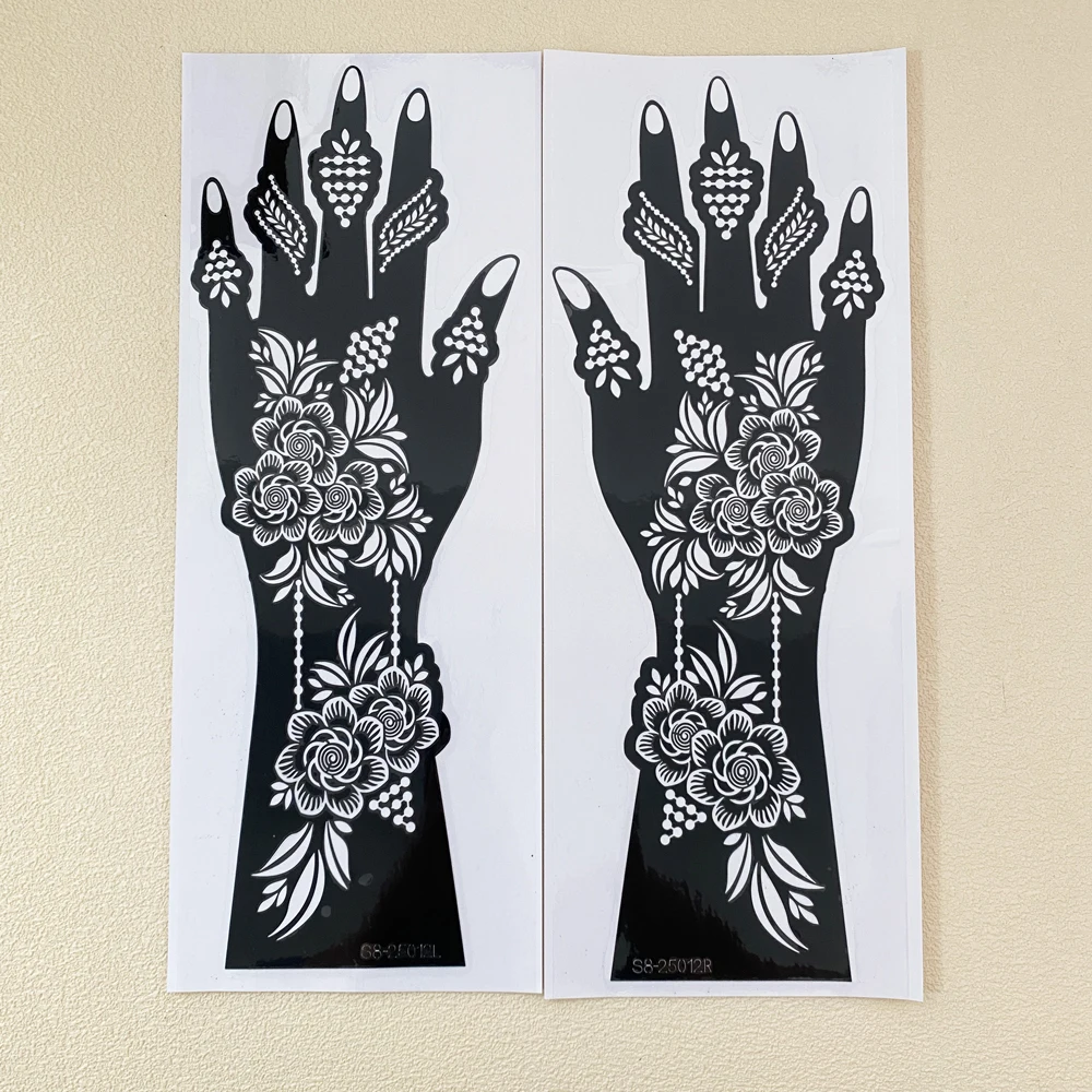 2 Stück Henna-Schablonen für Handblumen-Tattoos, Vorlagen für Frauen, Henna-Tattoo-Schablonen, Mehndi-Malwerkzeuge für Festival-Körperkunst – Detail 5