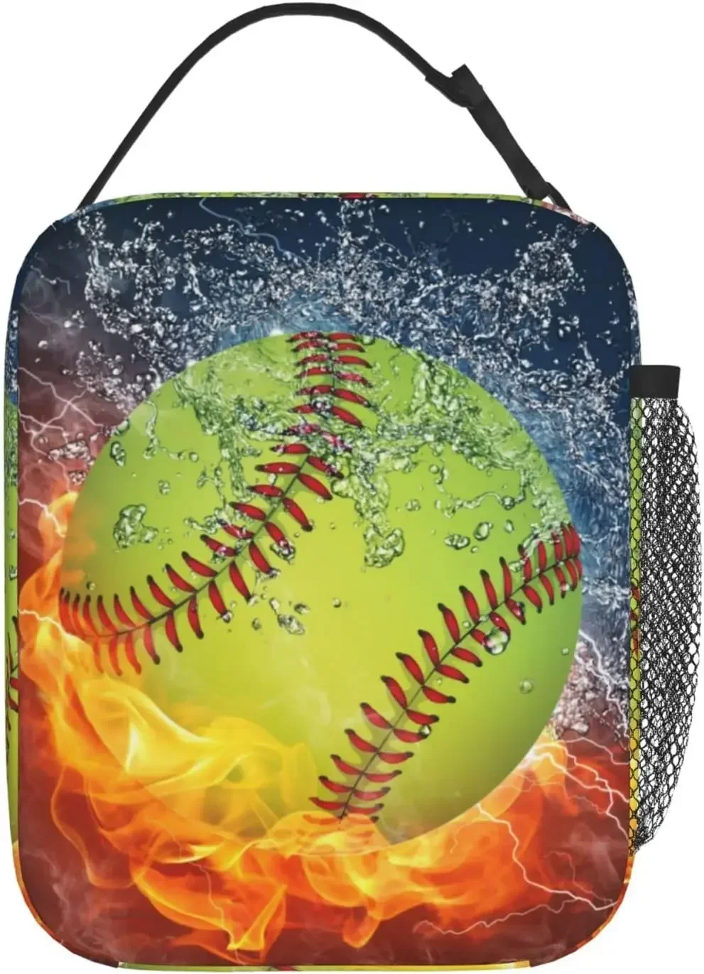 Softball Fire and Ice Unisex Thermal Lunch Bag Tote Meal Bag Reusable Insulated Portable Lunch Box Handbags for Adults Kids