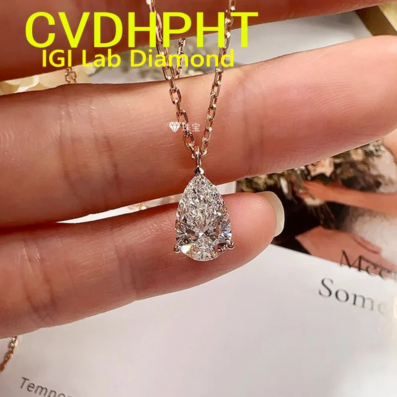 

Au750 18-каратное белое золото грушевидной огранки, выращенное в лаборатории бриллиантовое ожерелье CVD HPHT, 18 дюймов, свадебное ожерелье из цельного золота для женщин ﻿ ﻿