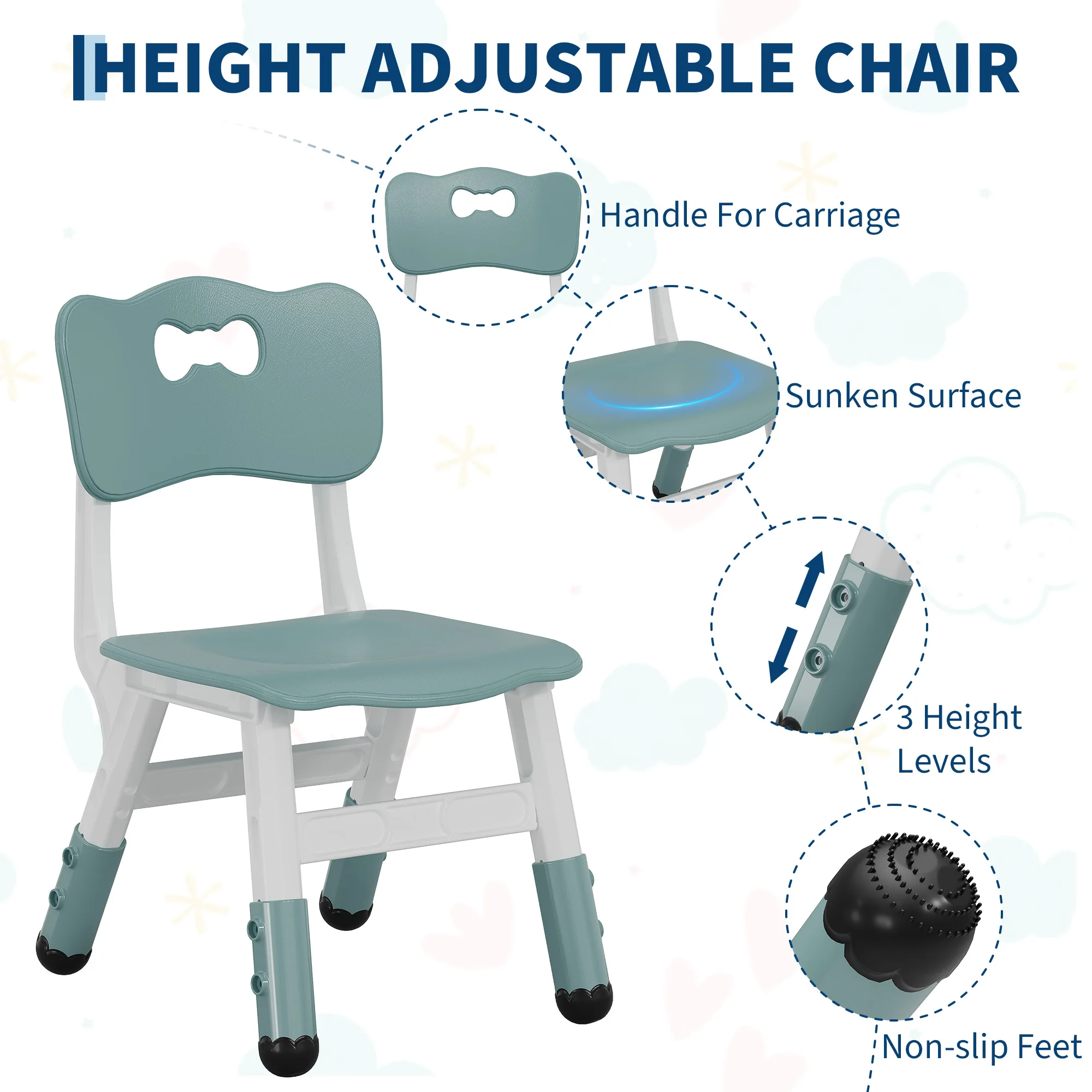 4-in-1 Kids Table and Chair Set, Toddler Activity Table with 2 Adjustable Chairs - Reversible Double-Sided Block & Graffiti Top - Study/Play Desk for Ages 3-10 - view 4