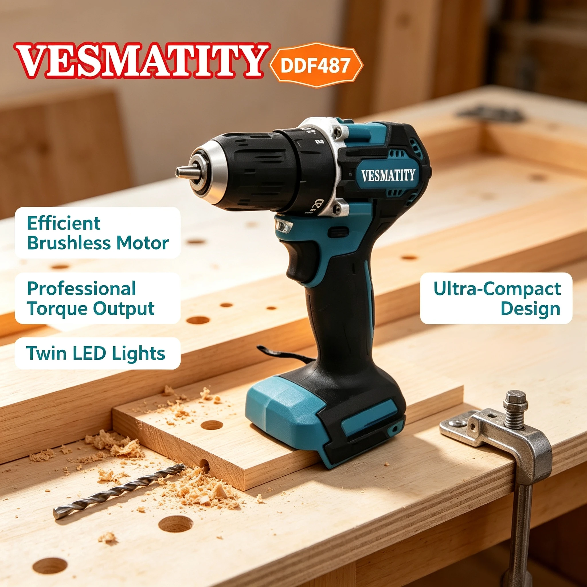 Vesmatity DDF487 18V Cordless Impact Driver Drill High Torque Compact Screwdriver for Household Tool System Use