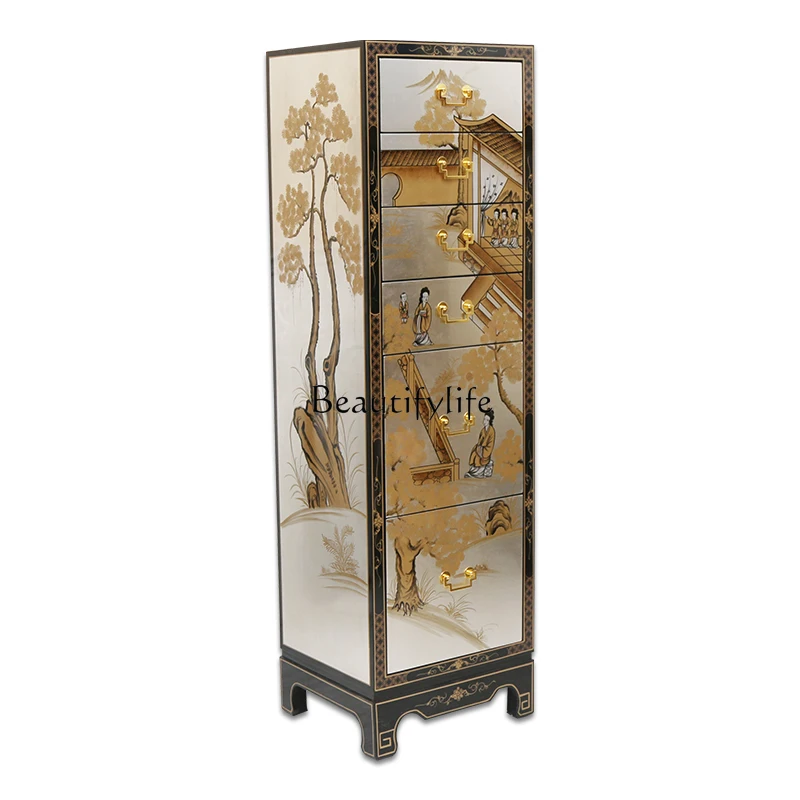 

New Chinese solid wood chest, living room storage six chest, bedroom drawer cabinet painted