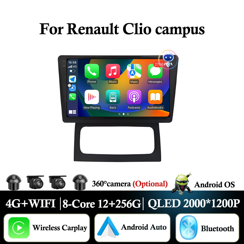 Android Auto Wireless Carplay For Renault Clio campus Car Radio Multimedia Video Player GPS Navigation 4G WIFI BT DSP Stereo