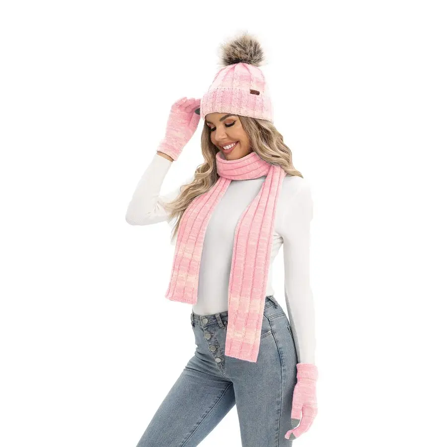 

Pieces Winter Knit Beanie Hat Warm Scarf and Touch Screen Gloves Set Warmer Gloves Set with Fleece Lined
