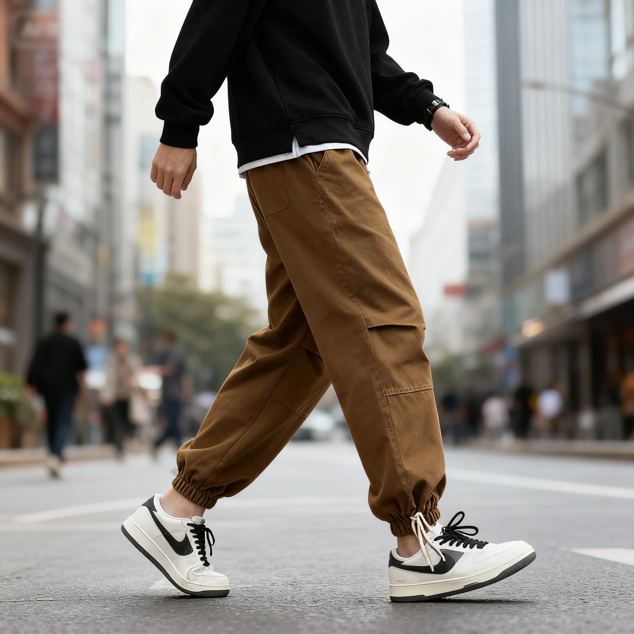 سراويل غير رسمية للرجال مكونة من 9 نقاط ، سراويل الركض الجديدة للربيع والخريف من القطن الخالص لعام 2025 ، سراويل عمل Harun الرياضية فضفاضة والكاحل