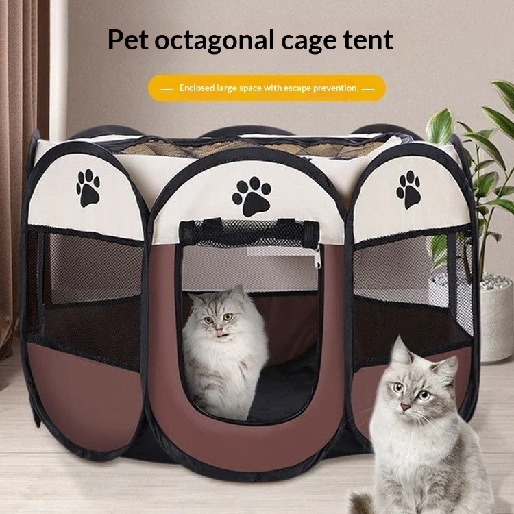 

New Portable Foldable Octagonal Pet Playpen, Cat Dog Whelping Box & Tent, Transparent Collapsible Crate for Puppies Kittens