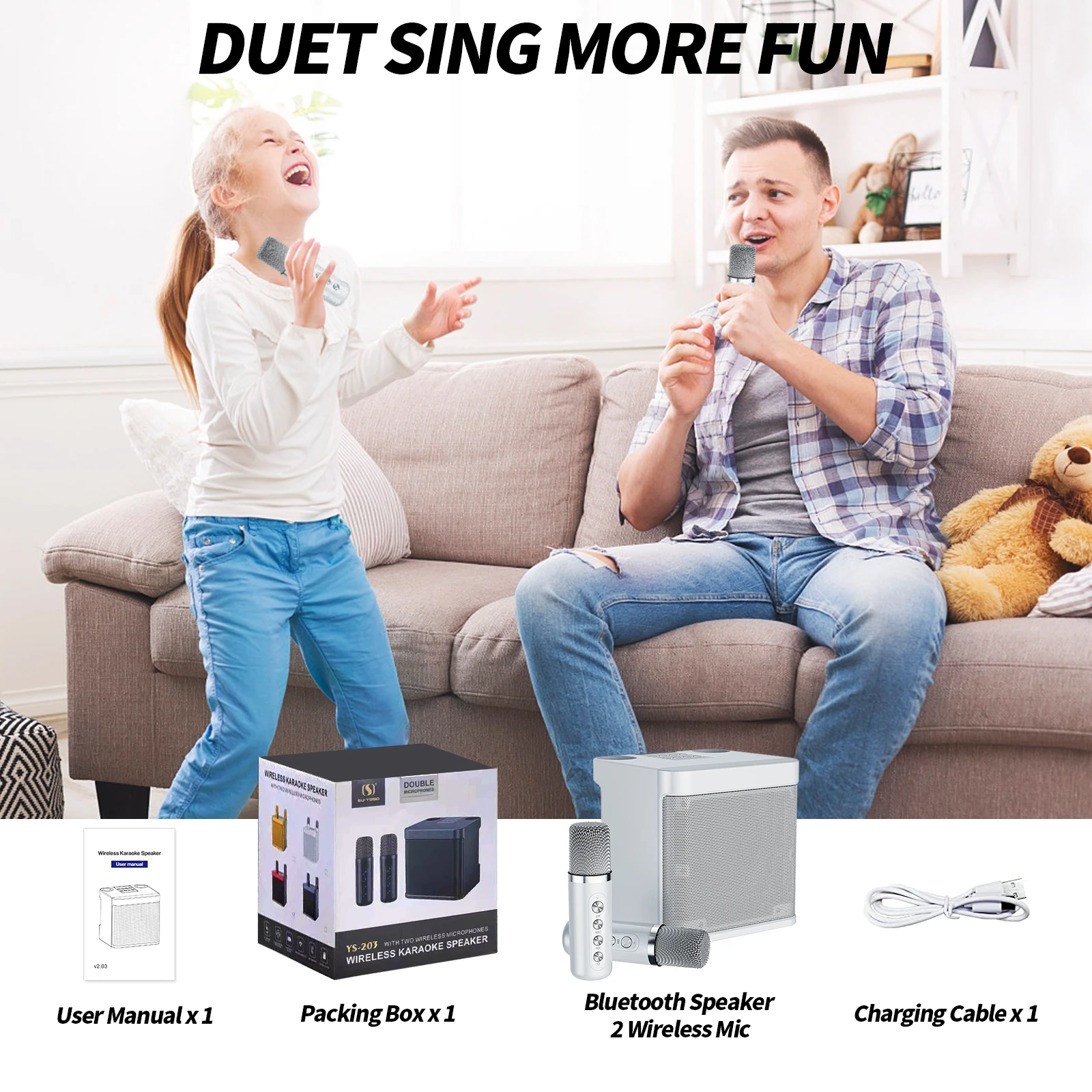 KTV Karaoke Machine with Dual Microphone Mobile Karaoke Speaker Machine Wireless Bluetooth-compatible 5.0 Home Singing Equipment