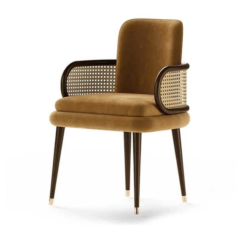 Light luxury real vine solid wood dining chair, hotel homestay study back chair