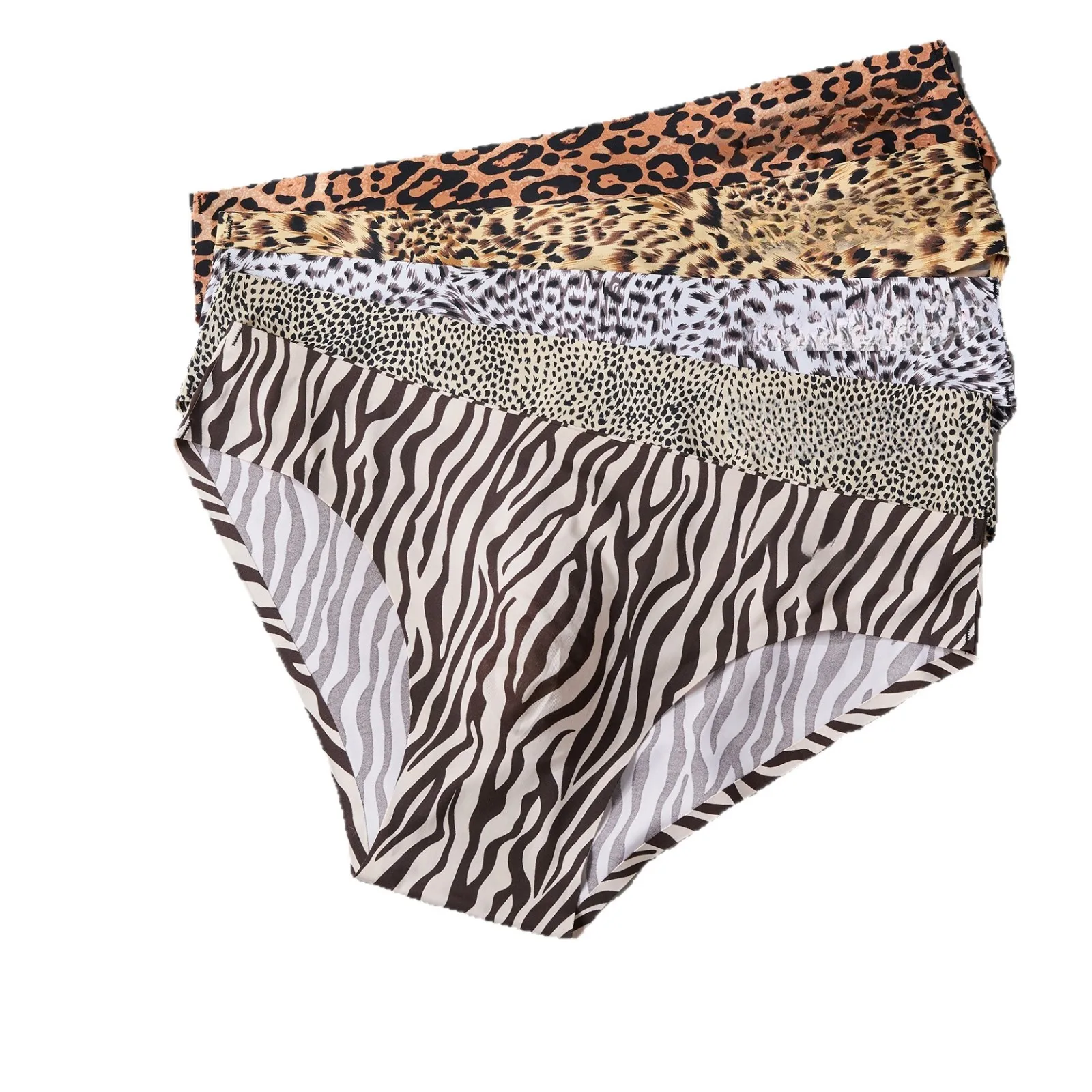

Men's Bulge Leopard Print Ice Silk Bikini Briefs 3D U-convex Low Rise Sexy Underwear Youth Fashion Comfortable Sports Underpants