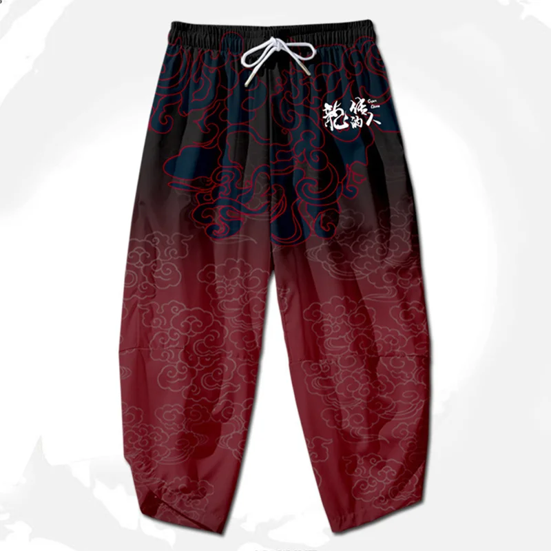Celana Kimono The Great Wave Of Kanagawa Celana Mandi Pakaian Asia Pria Celana Panjang Yukata Anime Jepang Pria Kasual Celana Potong