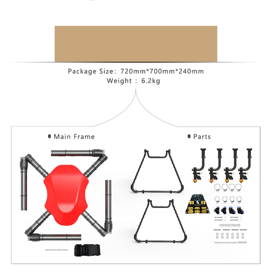 DreamEagle X410S Agriculture Sprayer Frame Kit with 10L Water Tank 4 Axis Foldable 380mm Compatible with 40mm Hobbywing X8 Motor