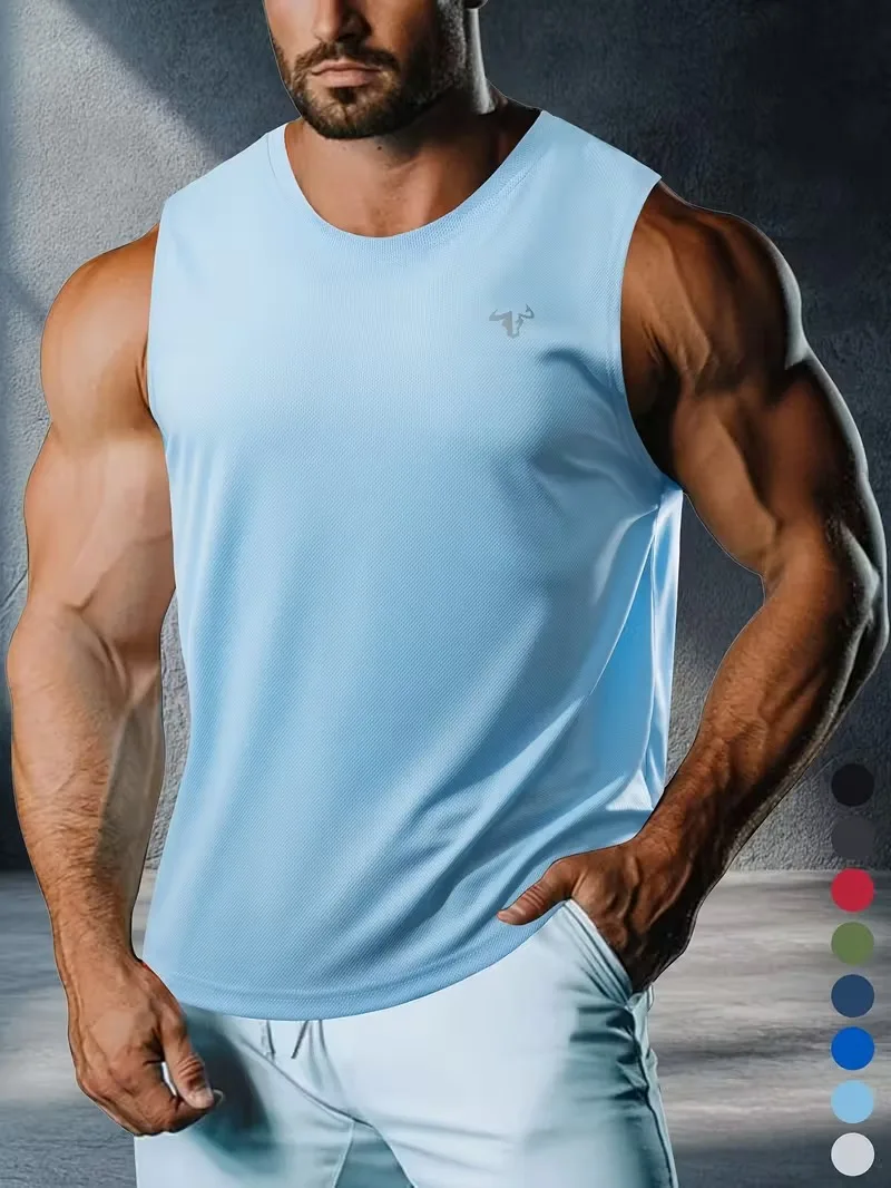 Gym Bodybuilding Workout Muscle Men Tank Top Summer Cool Quick-Dry Breathable Sleeveless T-Shirts Fitness Running Sport Singlets