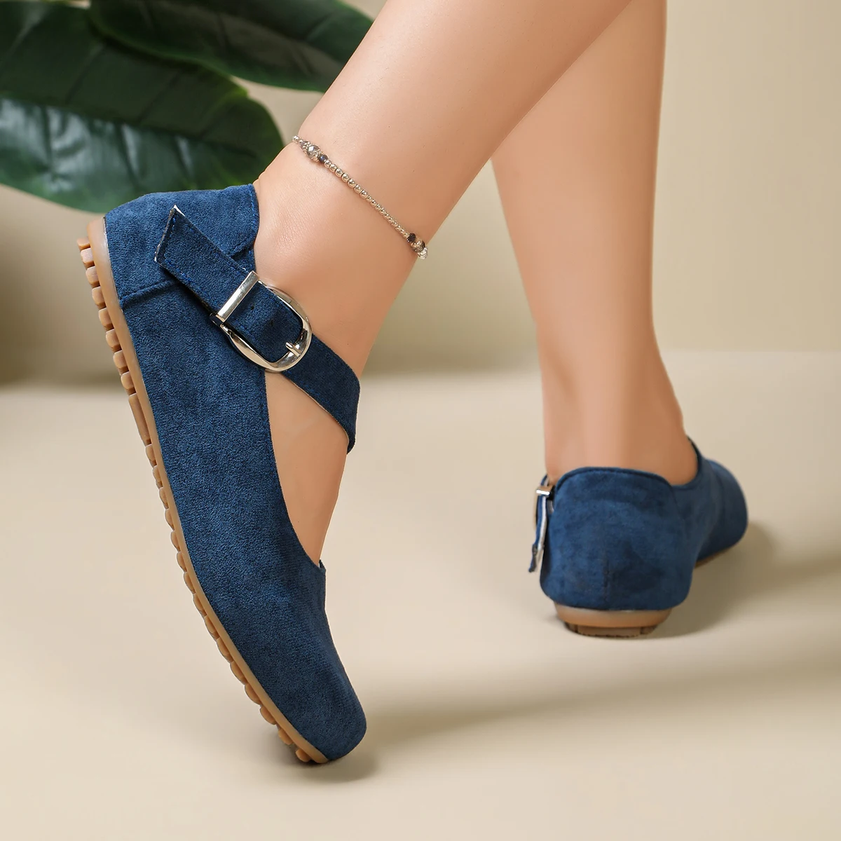 Damen Mary Jane Schuhe, Wildleder, runde Zehenpartie, flache Schuhe, mit Schnallenriemen, lässig, bequem, für Arbeit, Büro, Alltag, Ballerinas. – Detail 3
