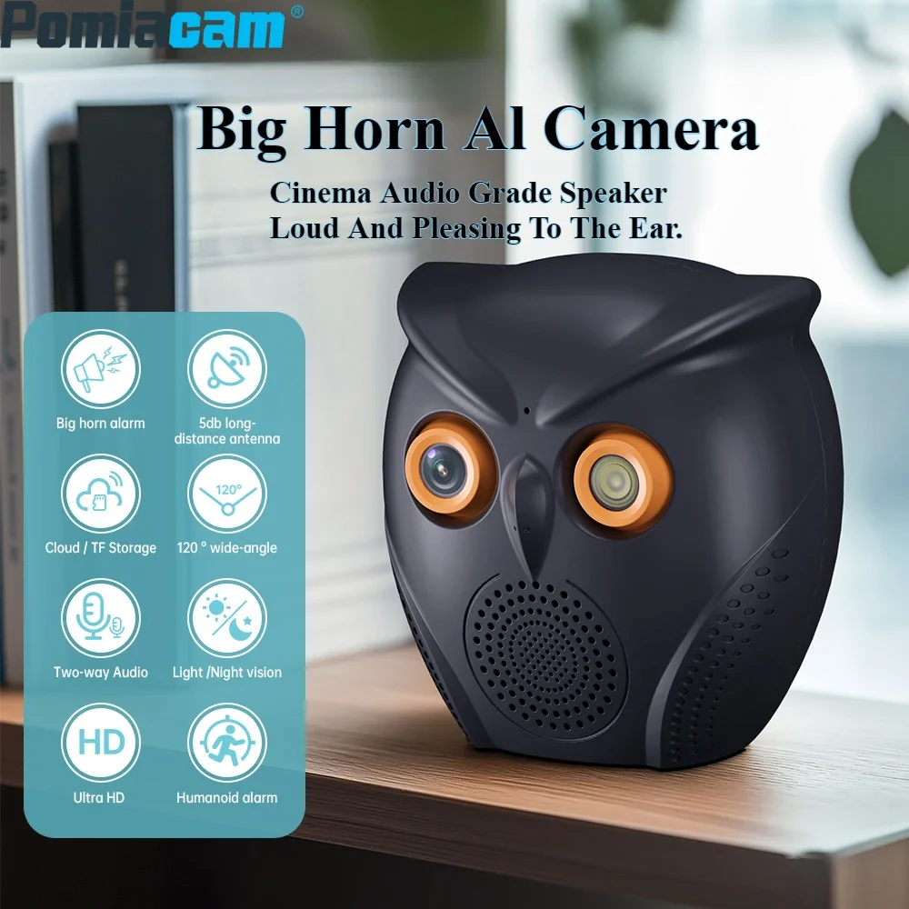 5MP Color Night Vision Wireless IP Camera, Smart Home Owl-Shaped Wi-Fi Baby Monitor with Motion Detection and Mini CCTV Features