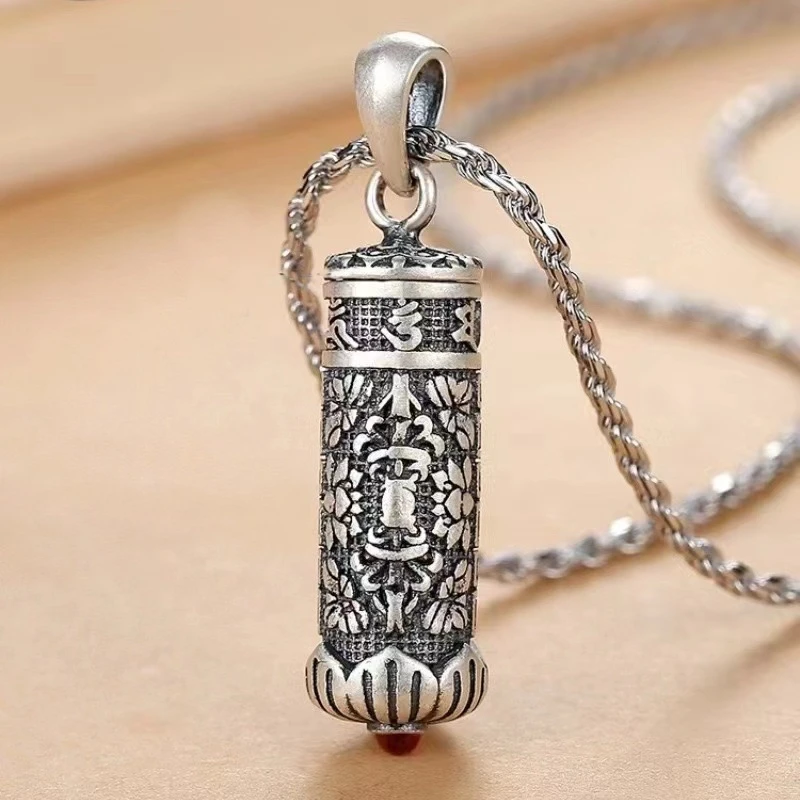 

New Arrival Heart Sutra Scripture Tube Pendant Men Jewelry Vintage Lotus Vajra Pestle Necklace Women Choker Accessories