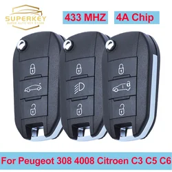 SUPERKEY 4A Chip Flip chiave per auto pieghevole a distanza 433 MHZ HU83 VA2 lama per Peugeot 308 4008 per Citroen Aircross C3 C4 C5 C6