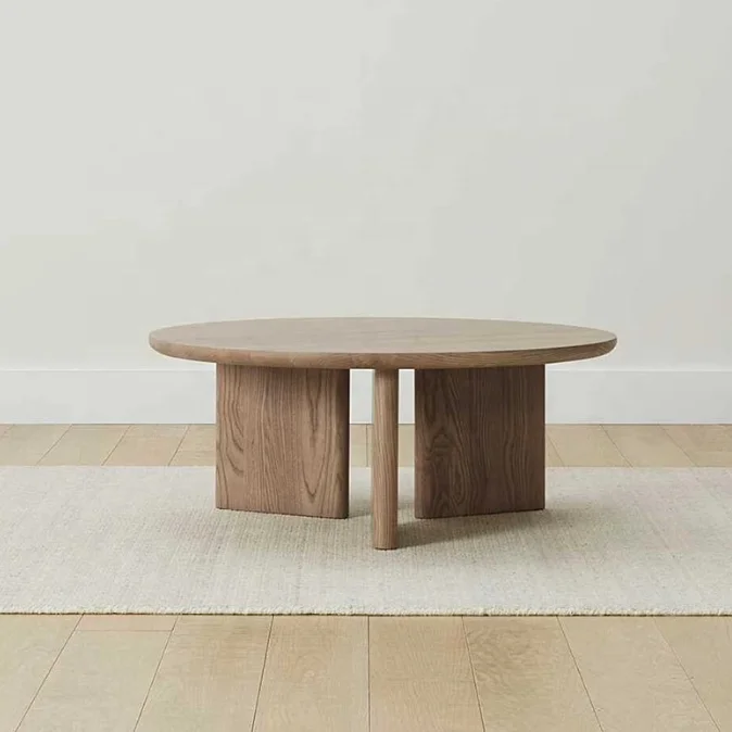 Home Furniture Modern Living Room Furniture Cheap Wooden Side Table Walnut Color Wood Frame Triangle Base Coffee Table