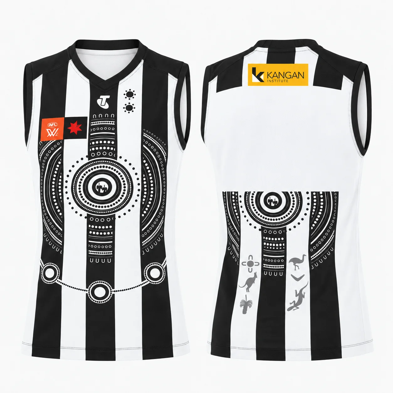 Collingwood Magpies, schwarzes und weißes Trikot für den australischen Fußball, Herrenmodell, ärmelloses Sportshirt mit V-Ausschnitt für das Training. – Detail 11