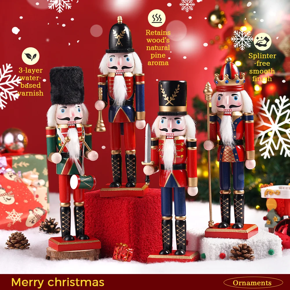 30 cm Holz Nussknacker Ornament Soldat Figur Handwerk Puppe Spielzeug Home Office Tisch Weihnachten Dekoration Statuen Weihnachtsgeschenk