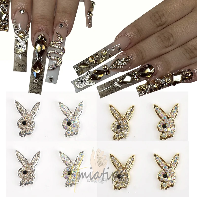 10 Stuks Luxe Bunny Nail Charms 3d Legering Ab/Parel Sieraden Kristal Voor Diy Sieraden Manicure Nail Art Decoraties Accessoires