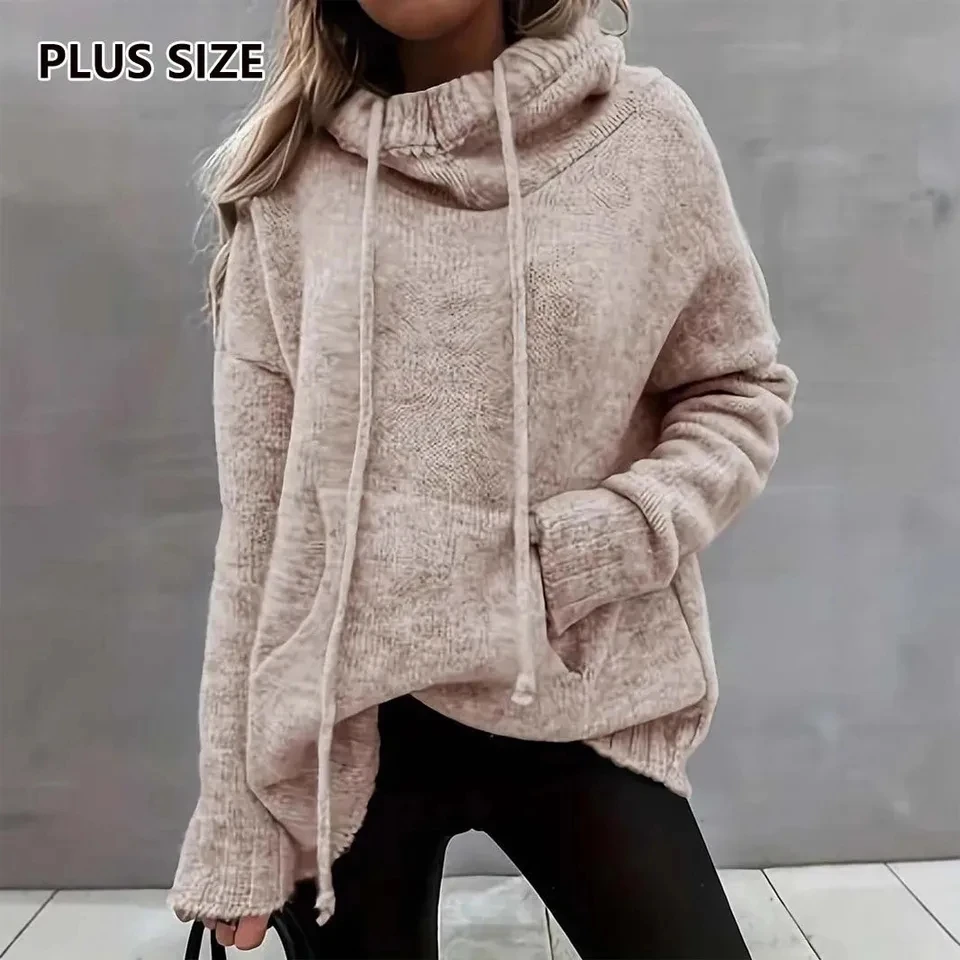

Abbigliamento Donna Inverno Loose Autumn Winter Warm Versatile Knitted Sweater Women's Front Pocket Turtleneck Pullover Sweater