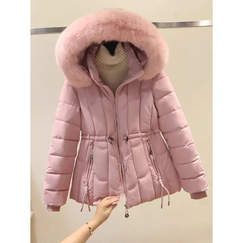 Women's Cotton Coat Winter New warm Cotton Jacket Slim Fashion Fur Collar Outerwear High-end winter puffer jacket women Parkas