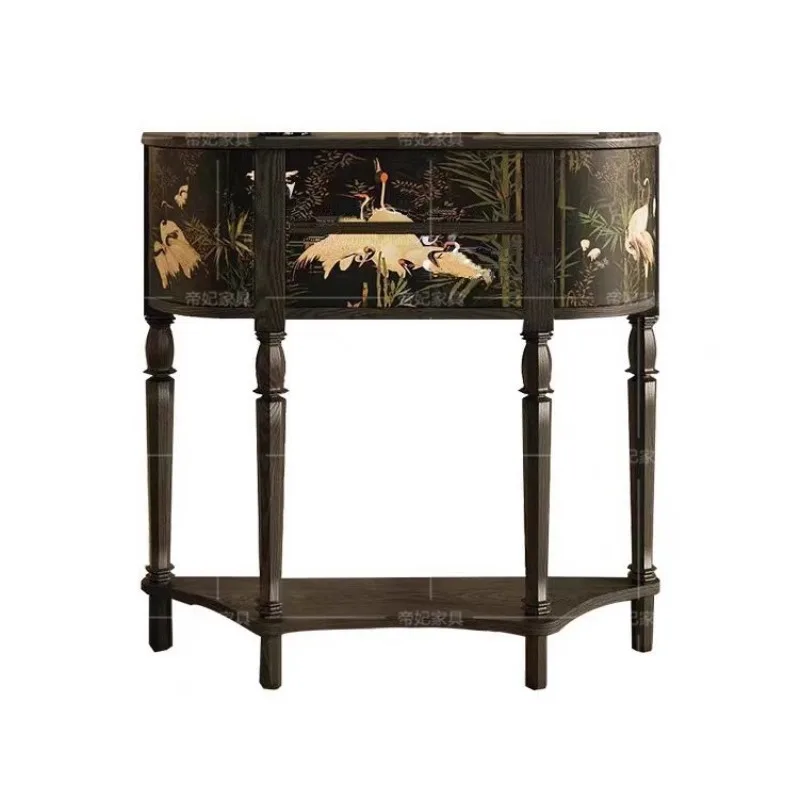 Medieval black painted entrance table French animal pattern foyer display cabinet
