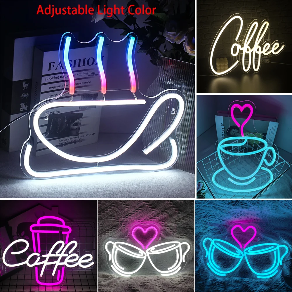 Coffee Neon Sign Luminous LED Sign for Cafe Bar Resturant USB Letter Neon Light Signs Wall Decor Beer Pub Bedroom Birthday Party