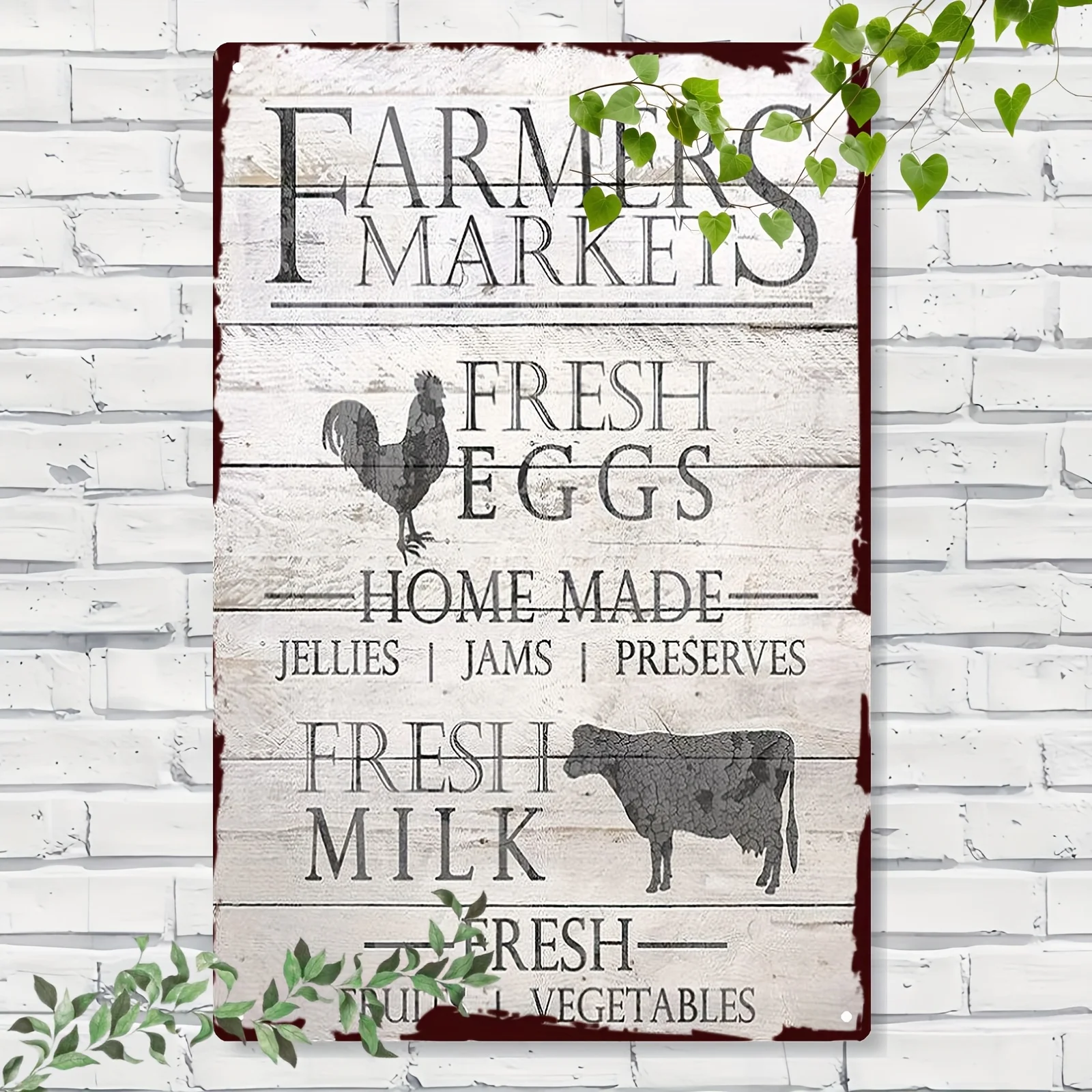 Vintage Farmers Market Metal Tin Sign Wall Art - Rustic Farmhouse Decor with Fresh Eggs, Home Made, Jams & Preserves Design Dura