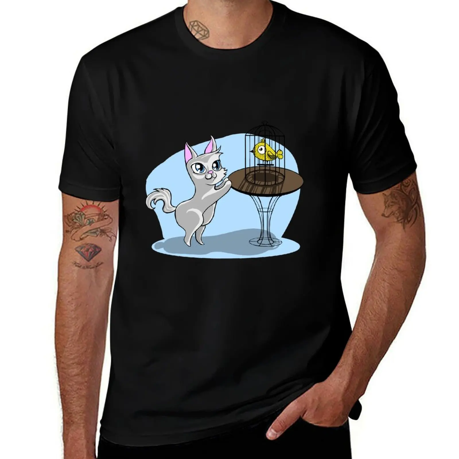 

bird cage and cat T-Shirt anime t shirts for man t shirts for man graphic vintage man t shirts for men casual T-Shirt