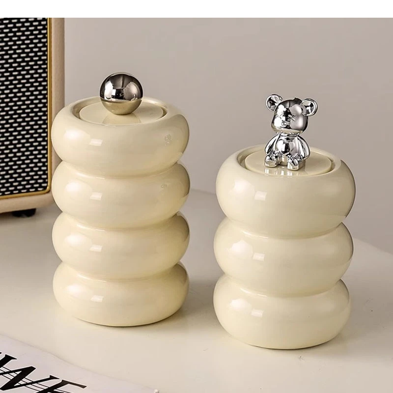 Little Bear Decorative Ceramic Toothpick Box Desktop Cotton Swab Living Room Household High Beauty Storage