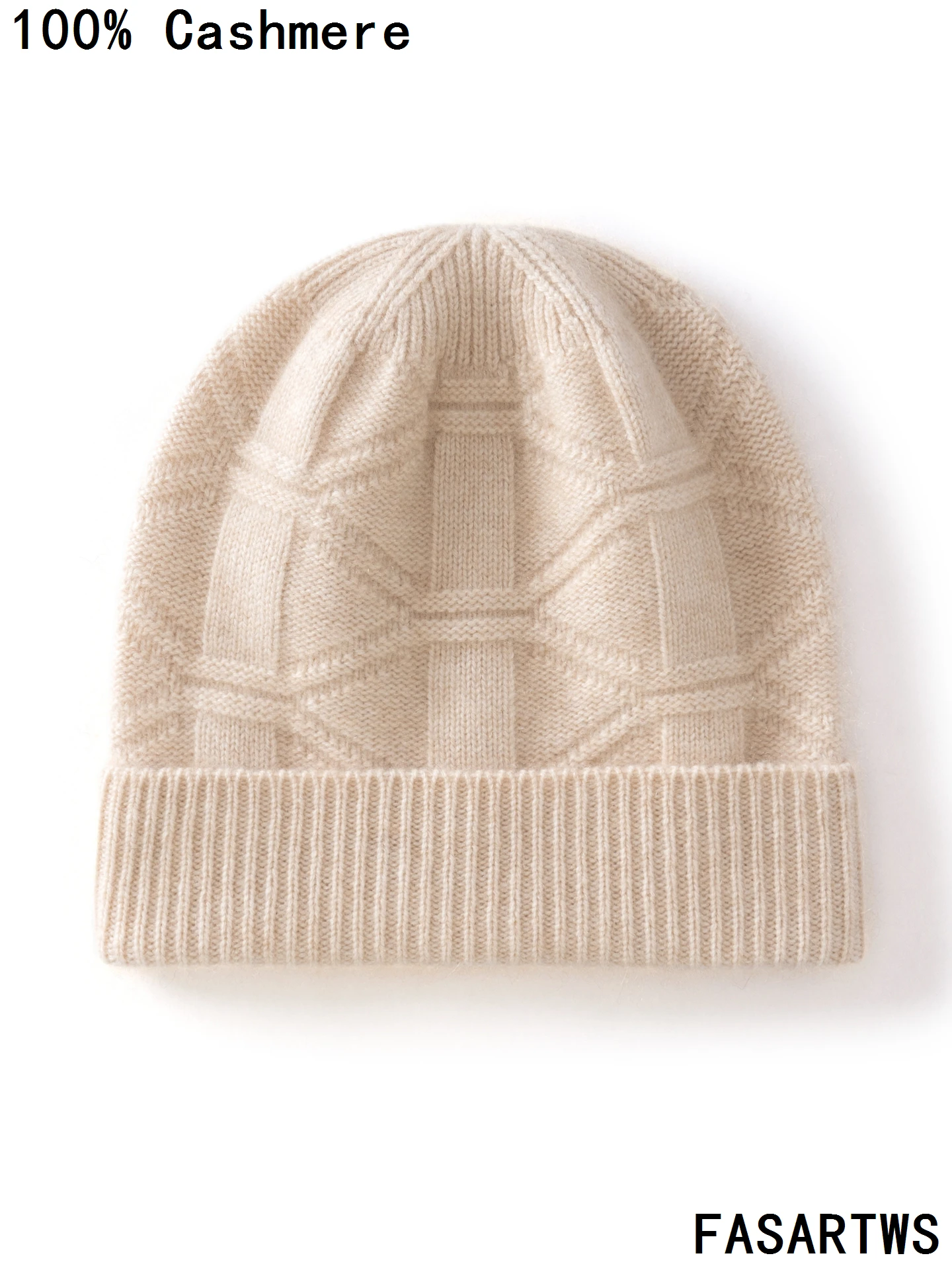 

FASARTWS Jacquard Pure Cashmere Hat Warm Knit Hat Unisex Cashmere Beanie Hat Women Thick Warm Cap Winter Outdoor Solid Cap
