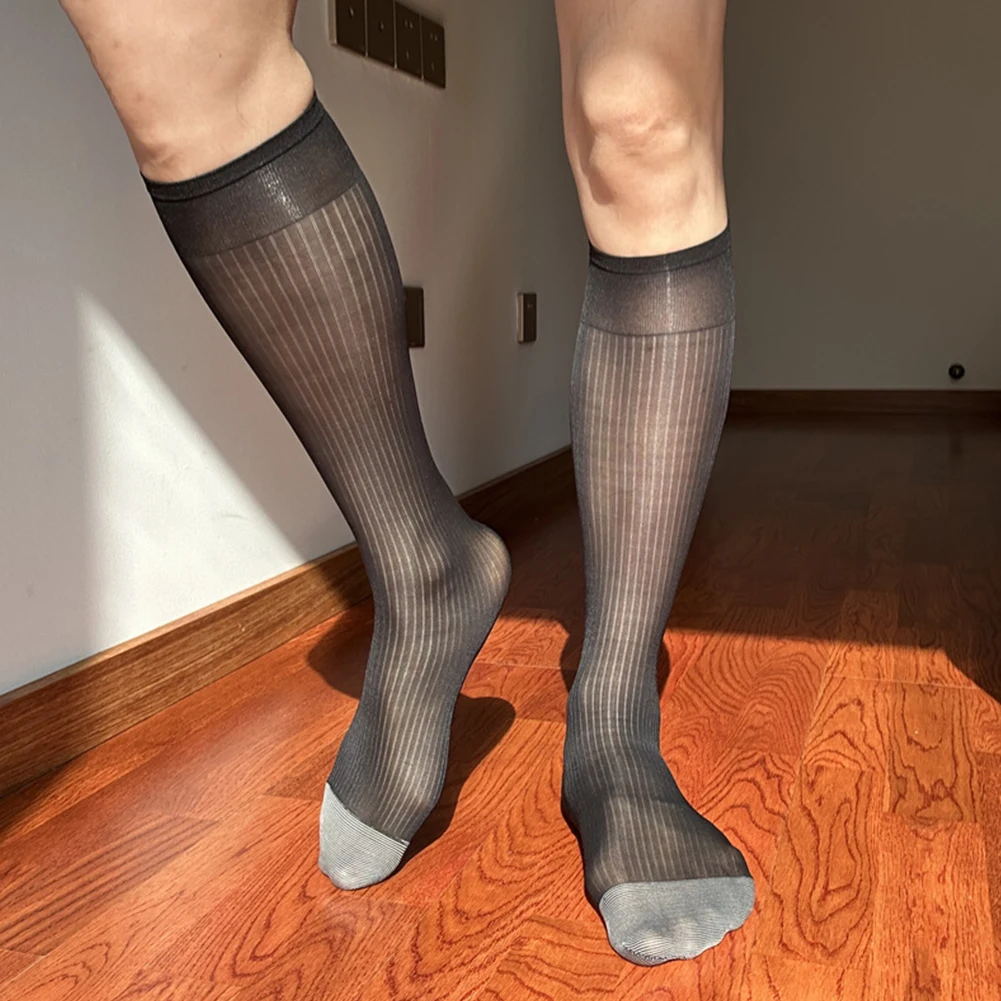 Breathable Sheer Business Stockings Breathable Nylon Socks 44-50cm 17.3-19.7 Inch Men\\\'s Sheer Socks Nylon Spandex Fabric