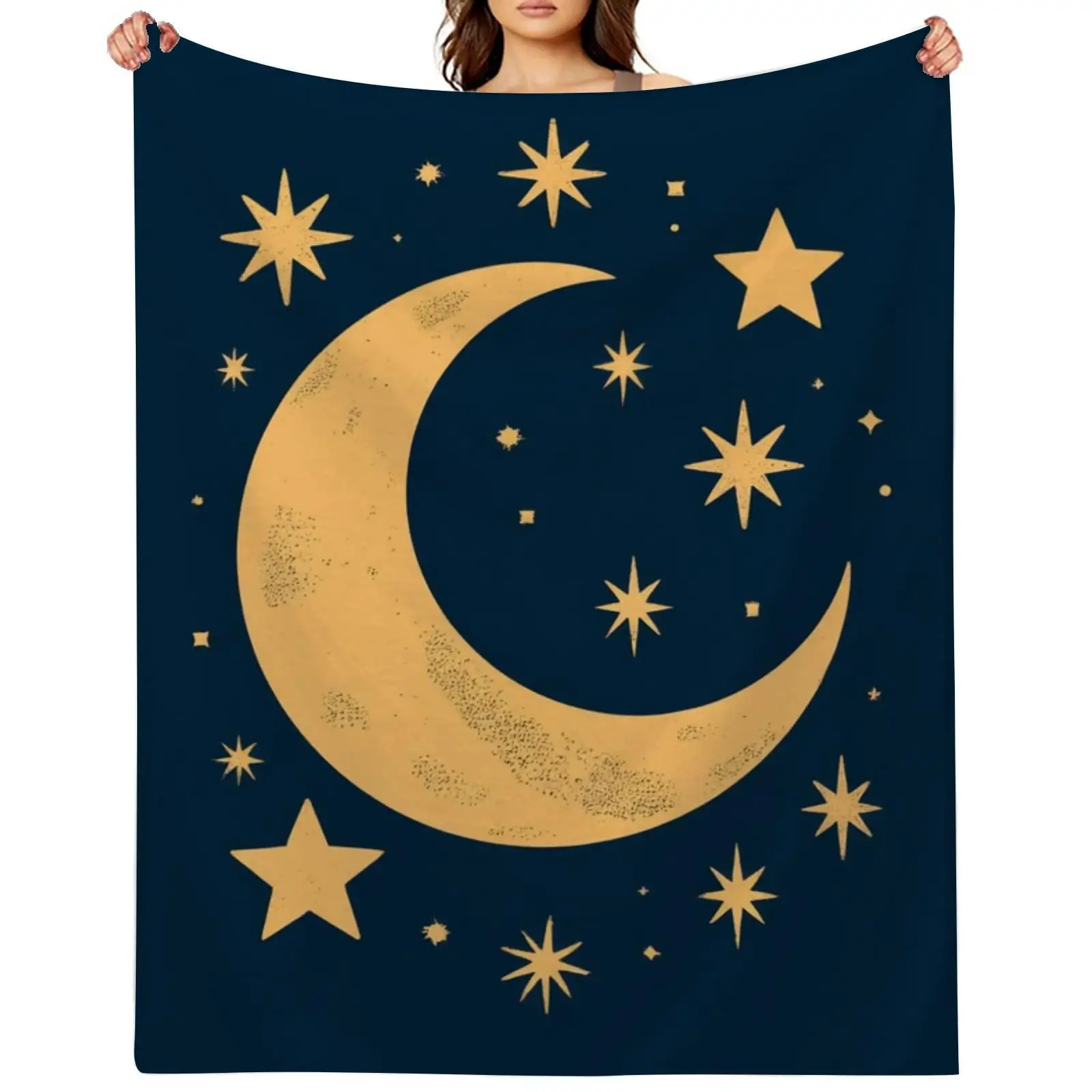 

Одеяло с рисунком Луны и звезды, полиэфирная ткань, можно стирать в машине, подходит для декора спальни и гостиной.