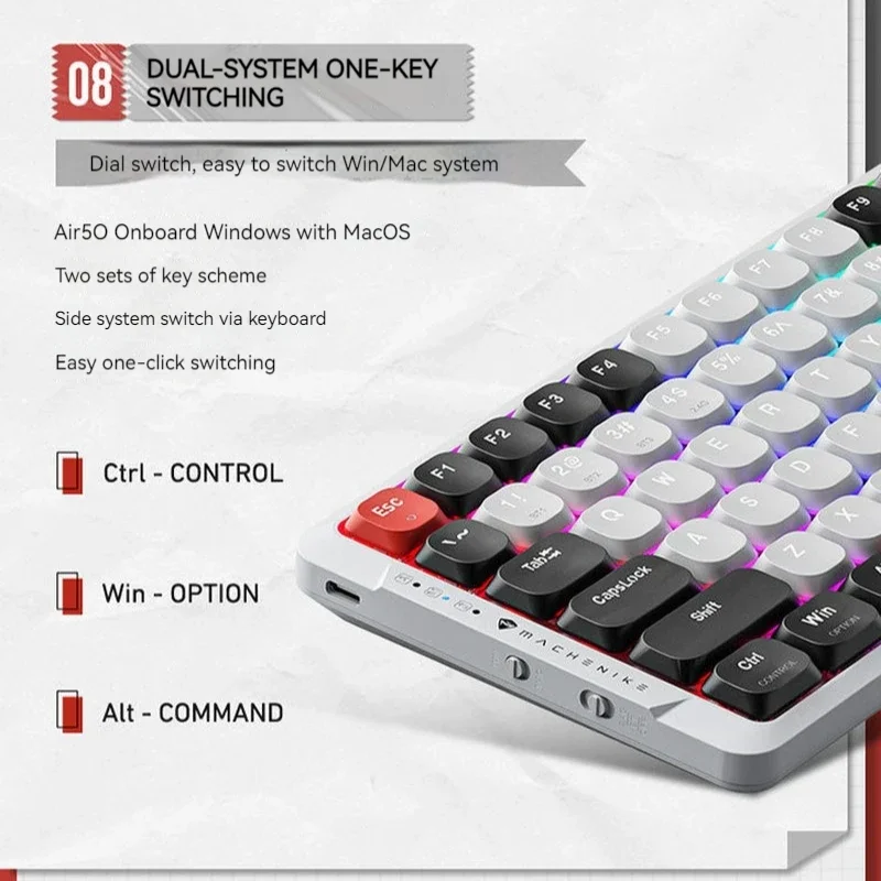 New K500 Air50 Low Axis Three Mode Mechanical Keyboard Full Key Hot Swappable Rgb Lighting Office Keyboards Computer Accessories